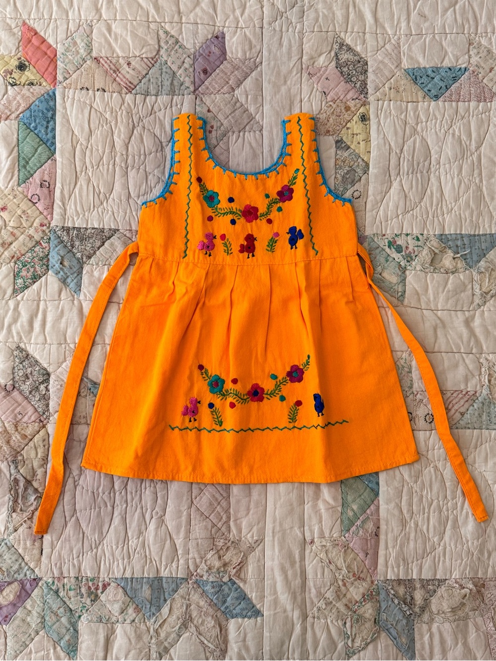 Hand Embroidered Mexican Folk Dress | NWOT | Baby Size 1 | Orange Floral